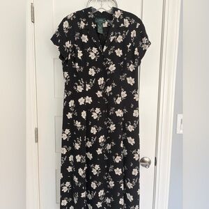 Ralph Lauren Black and Cream Floral Midi Dress